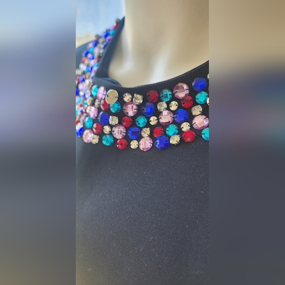 Multi-colored gem collar navy blue dress! - Picture 3 of 9